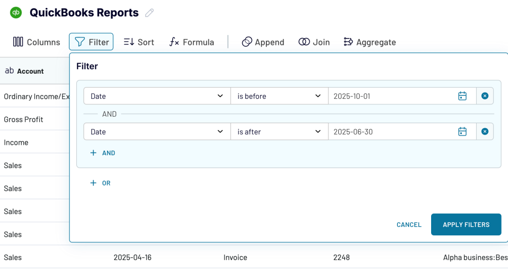 Filtering QuickBooks data by date