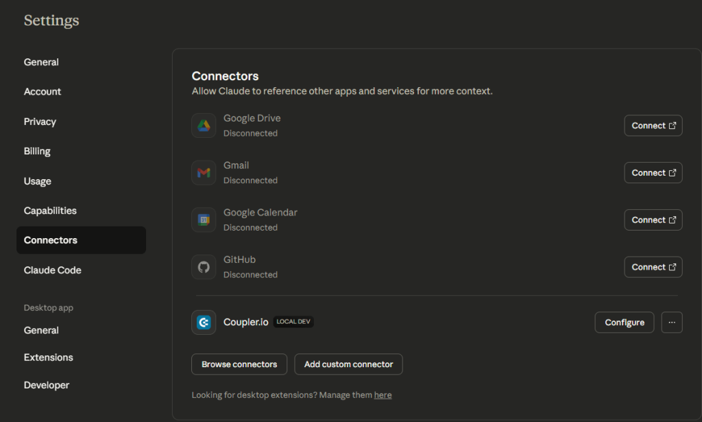 using claude built in connectors for data analysis