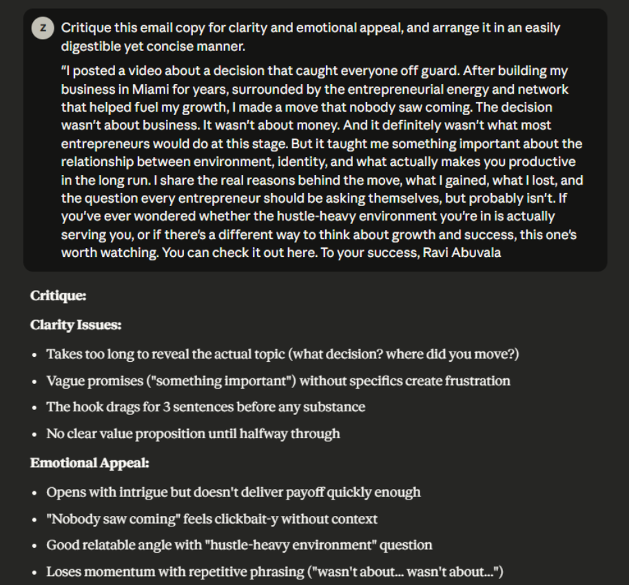 Critique and improve prompts