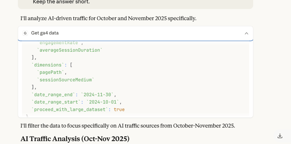 ga4 claude error fetch data