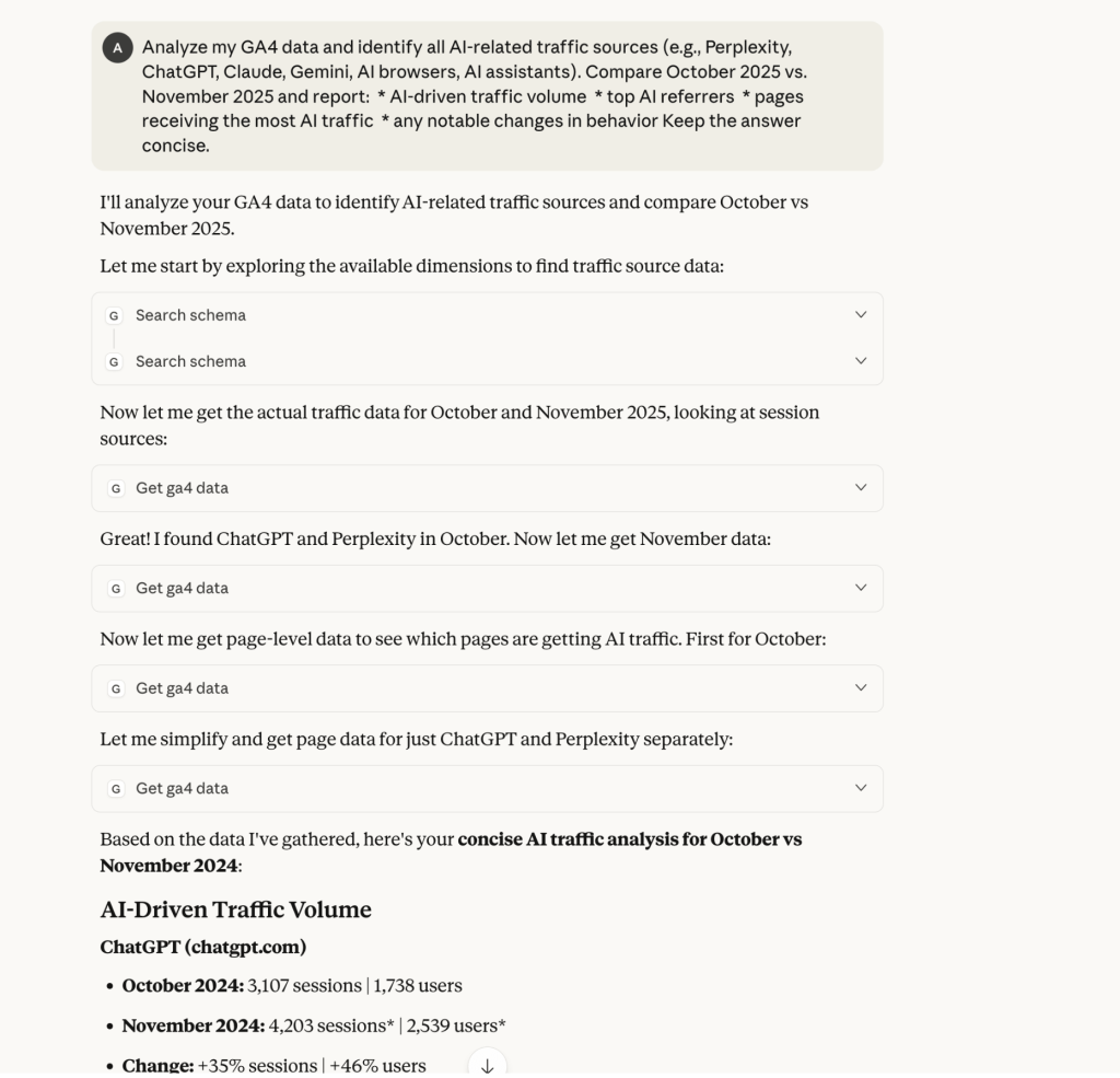 google analytics mcp claude prompt response