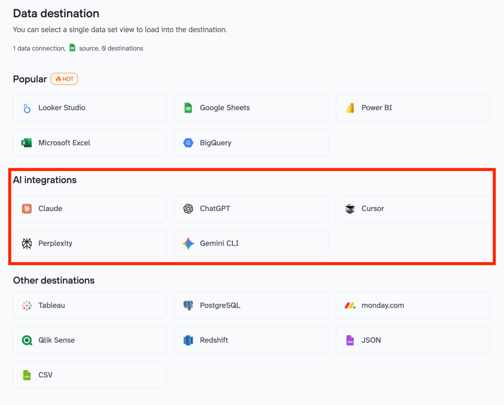 ai data destinations