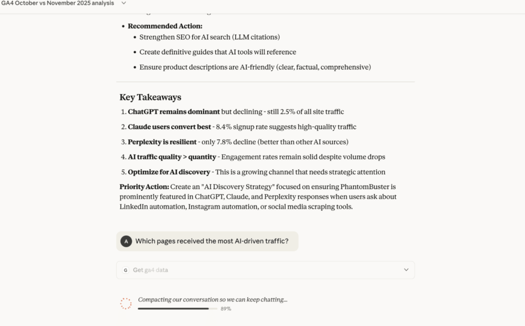 claude google analytics mcp conversation length