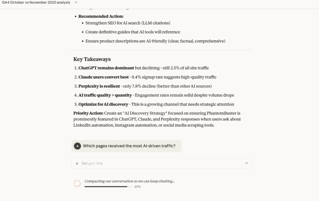 no follow up prompts ga claude mcp