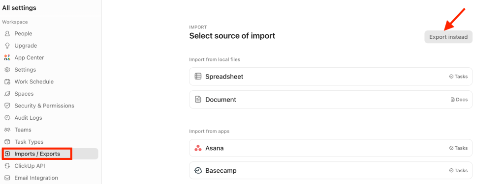 manual export workspace