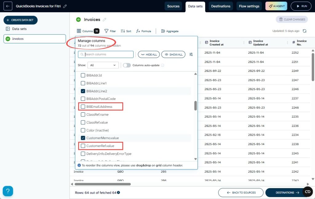 Figure 3.1.2. Coupler.io AI Integration QuickBooks invoice template with filtered data