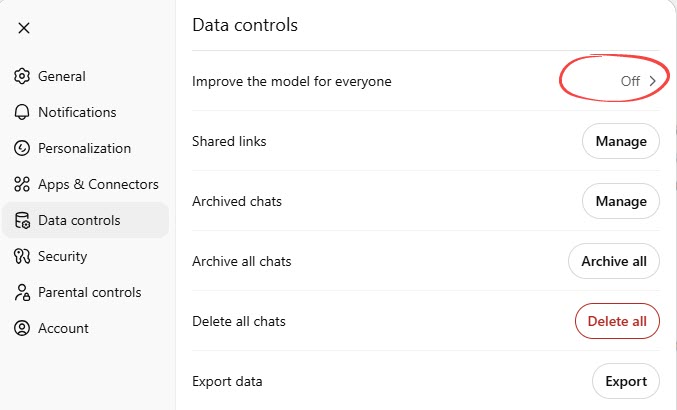 ChatGPT Data controls