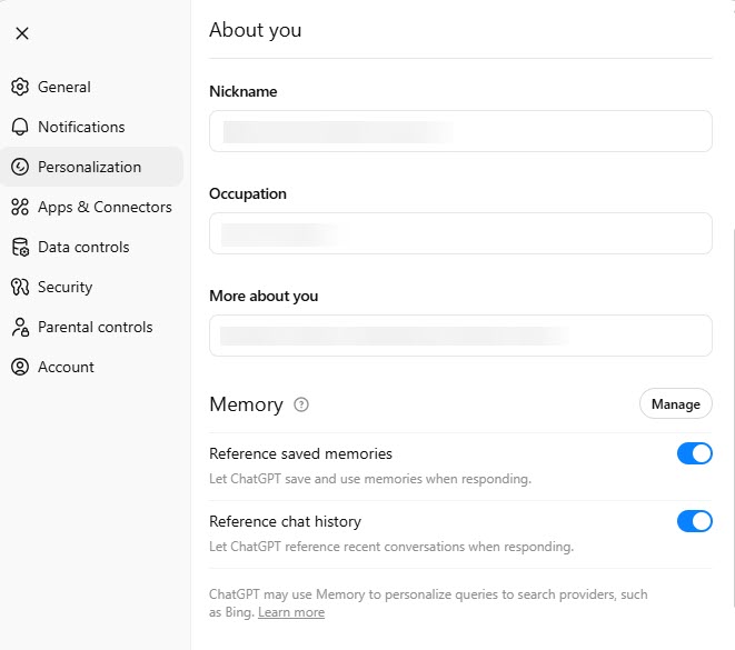 Figure 4.1.2. ChatGPT Personalization