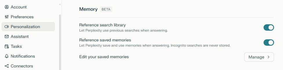 Figure 4.3.2. Perplexity Personalization section