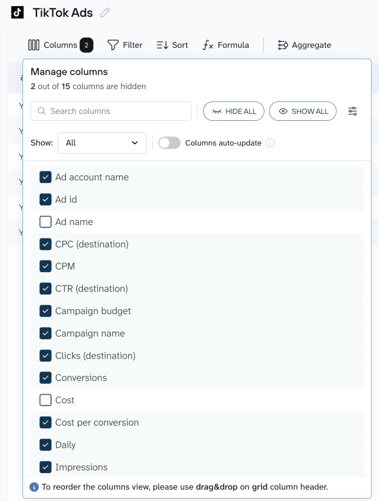 tiktok gmv column management