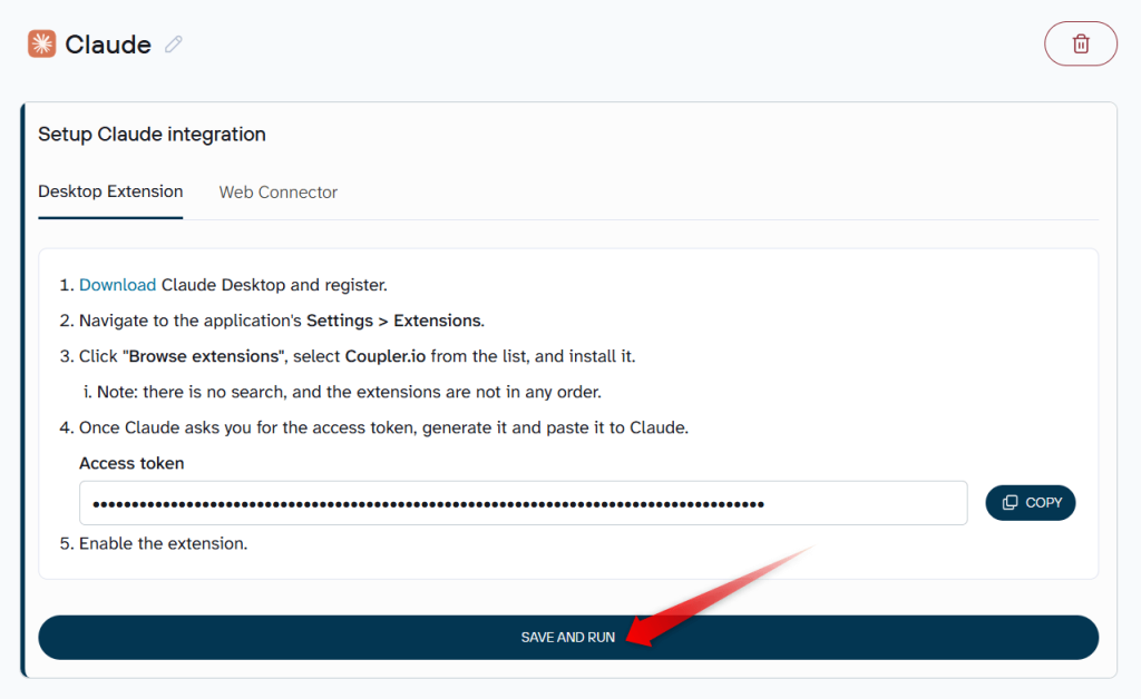 coupler ai integrations save and run