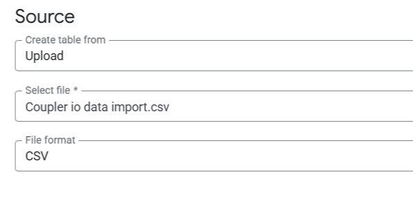 BigQuery source upload