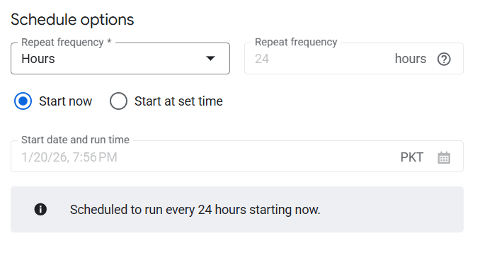 Schedule behaviour in BigQuery
