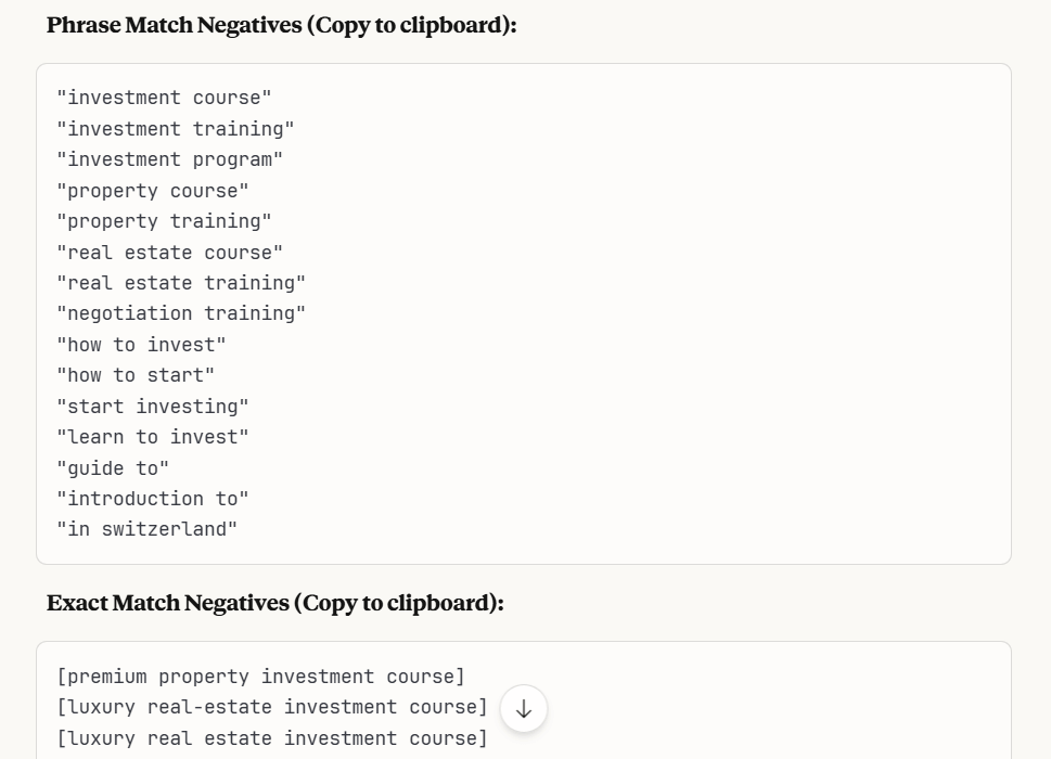 coupler ai integrations negative keywords list