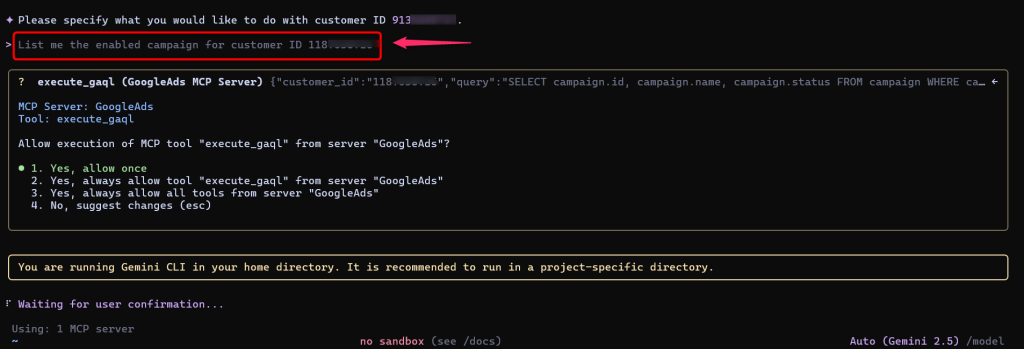 gemini mcp customer id
