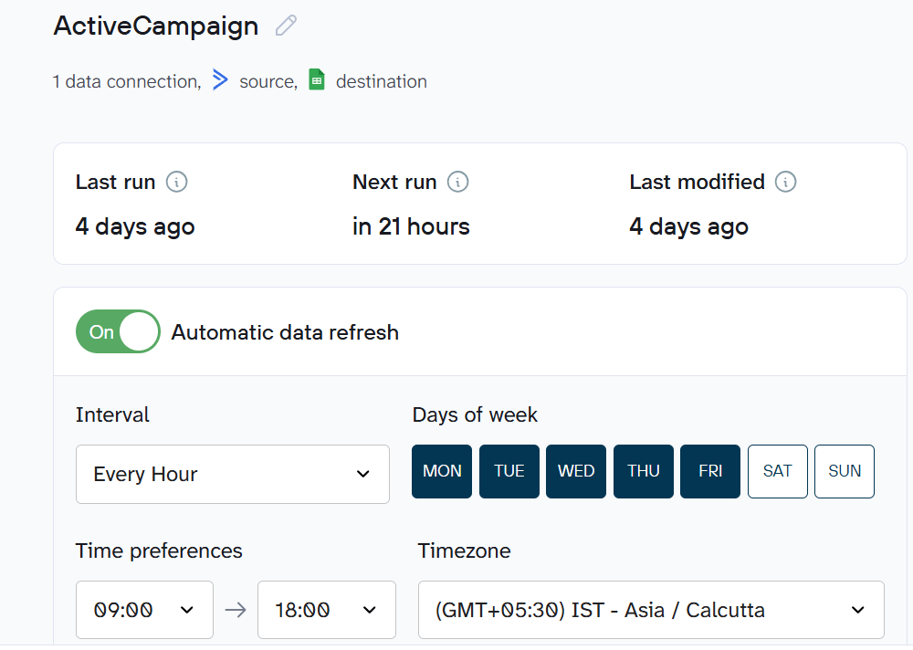ActiveCampaign automated refresh in Coupler.io