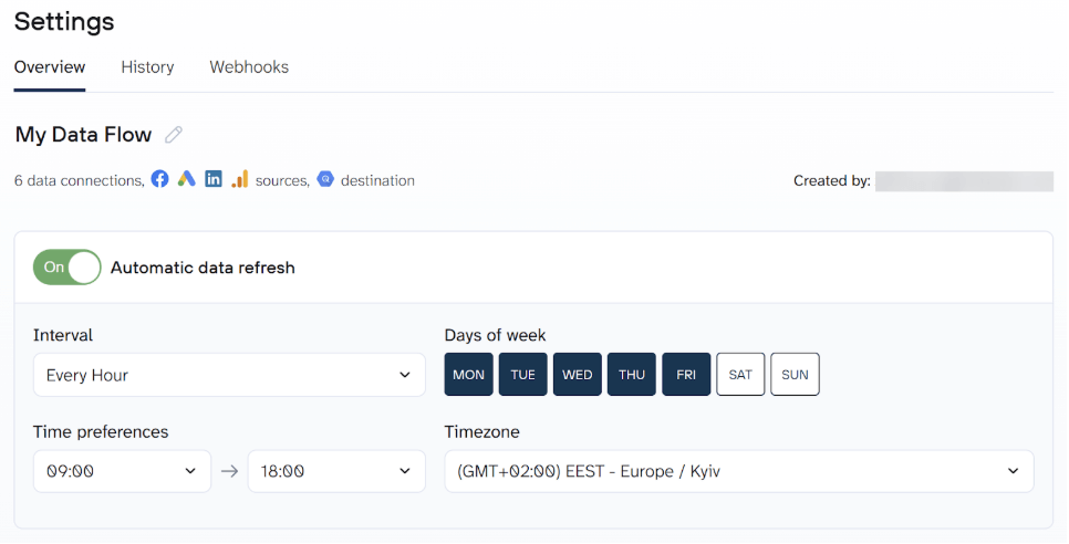 Coupler.io data flow and schedule settings