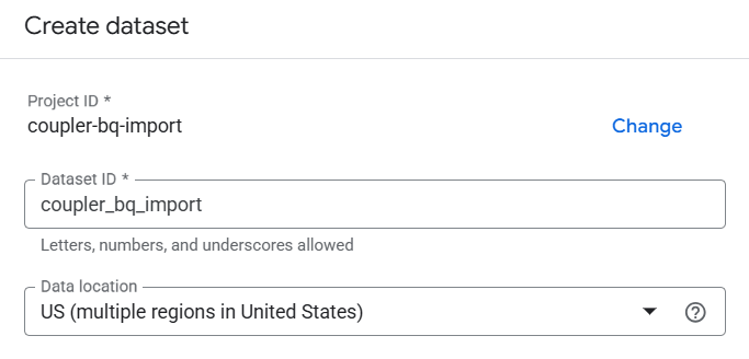 Create dataset in BigQuery
