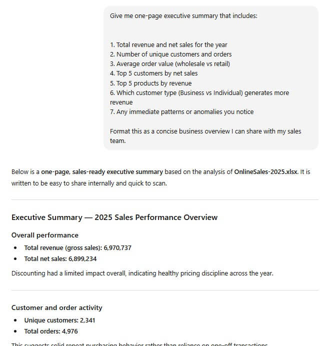 Asking ChatGPT to generate a report