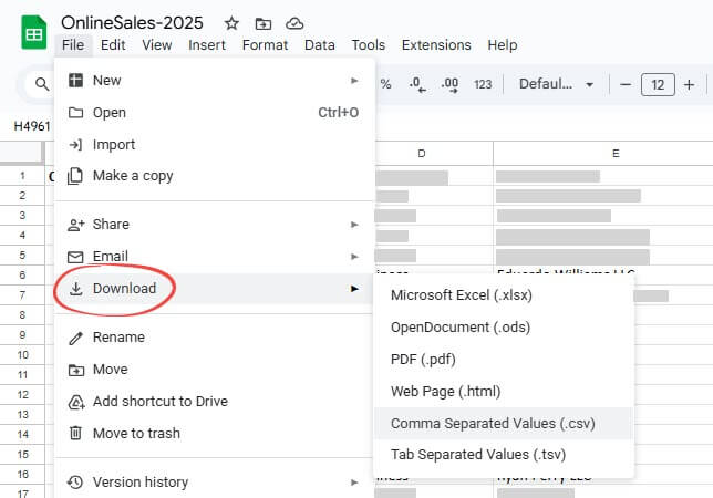 Downloading a Google spreadsheet data