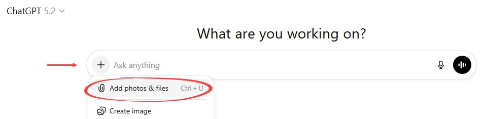 Uploading a file to ChatGPT