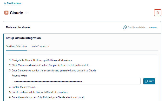 Setting up Claude as a data destination