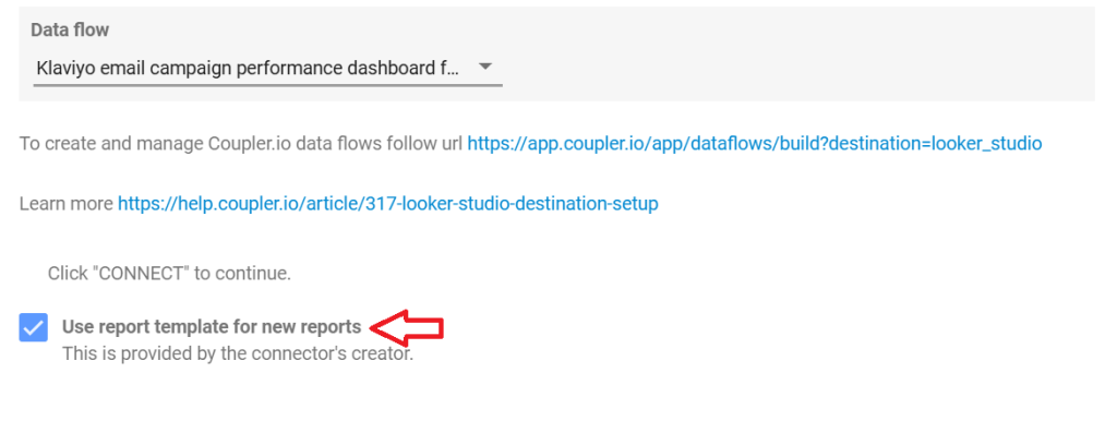 Checkbox selected for report template option