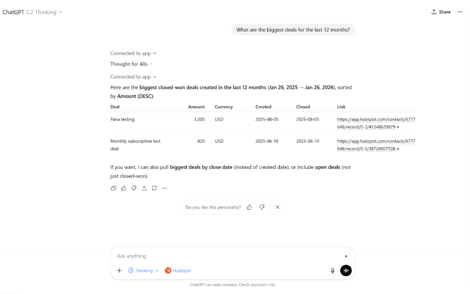 Chat with HubSpot app