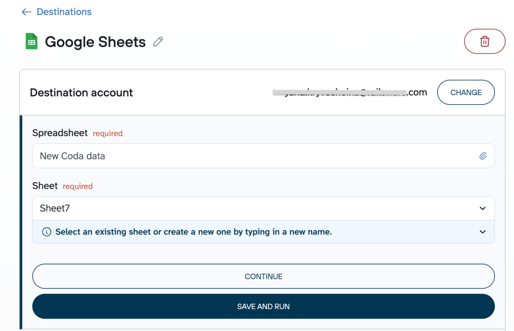 5. destination setup