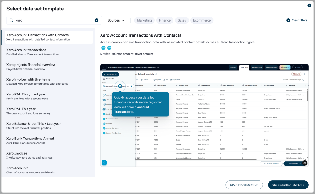 7. Pre built Xero data sets
