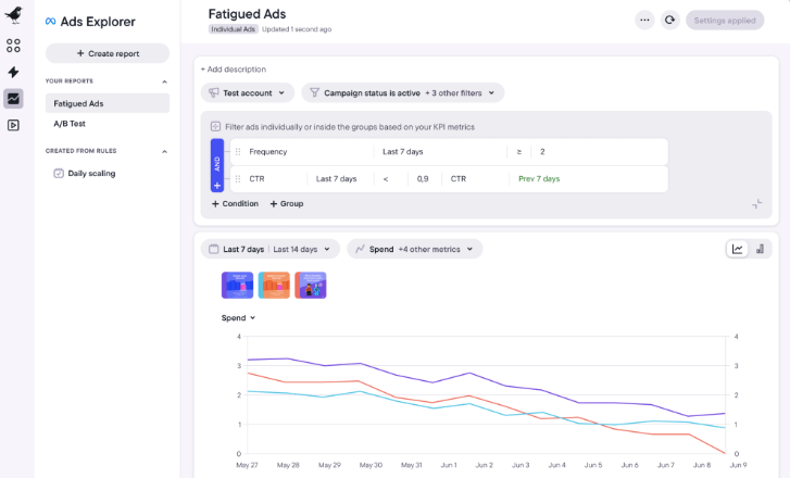 Revealbot dashboard