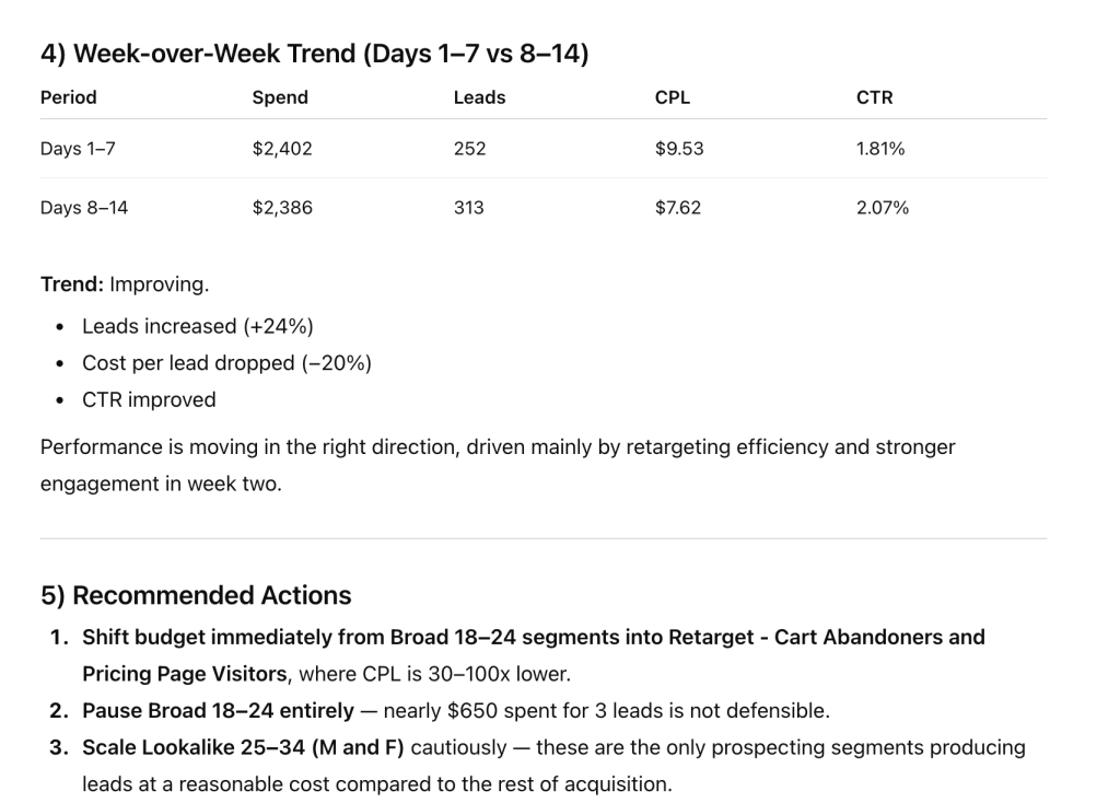 week over week chatgpt analysis facebook ads