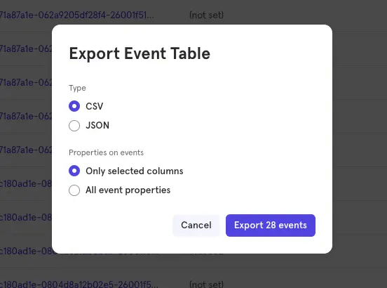 Exporting Mixpanel events as a CSV file