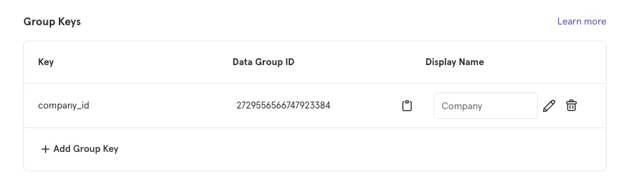 Finding the data group id for your group keys in Mixpanel project settings
