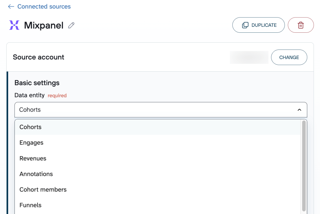 Configuring the required Mixpanel source settings in Coupler.io