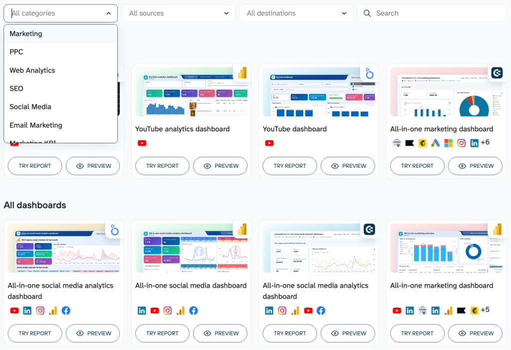 Coupler.io dashboard templates