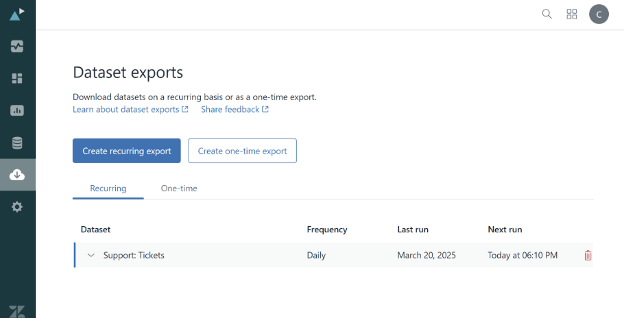 Manual export in Zendesk Explore