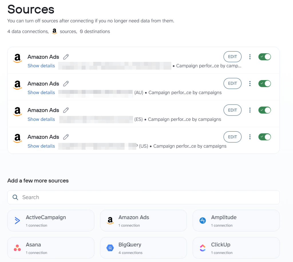 appending multiple amazon ad account data