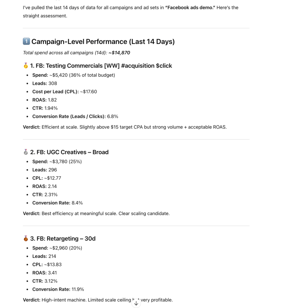 campaign level performance chatgpt analysis facebook ads