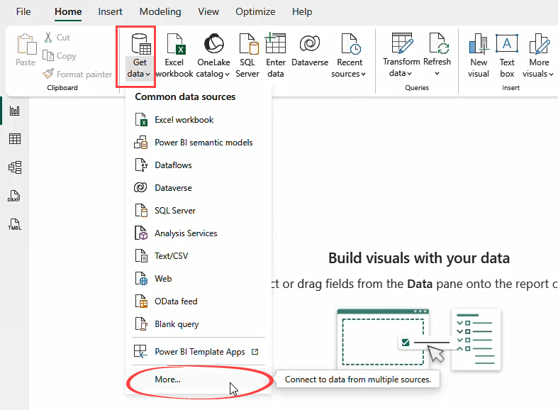 Get Data Showing all the Power BI connectors