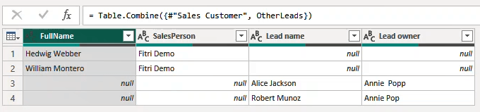 How mismatched column names affect the append result