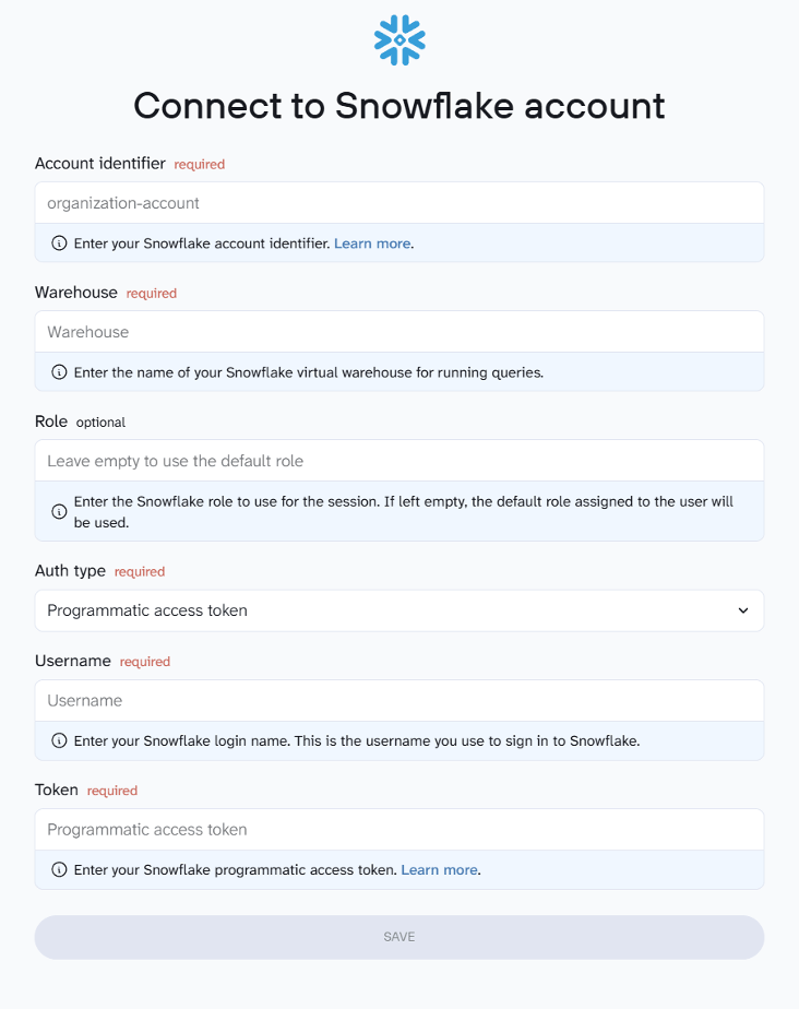 connect to a snowfalke account