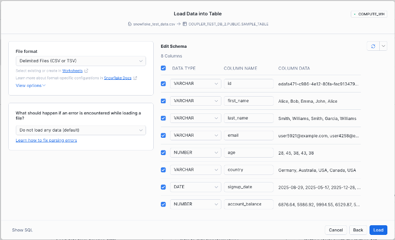 select import file format