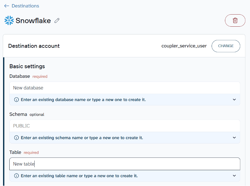 select snowflake destination account