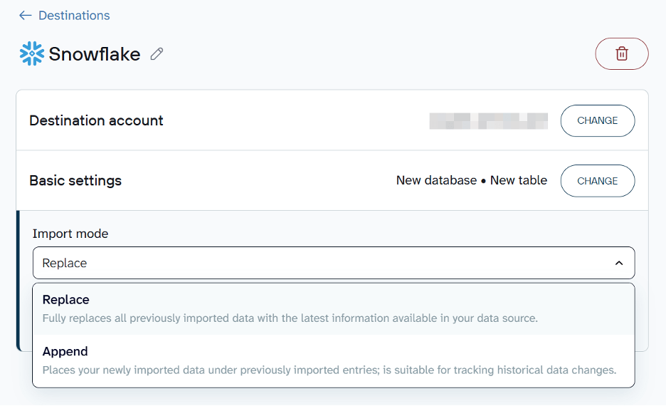 select snowflake import mode
