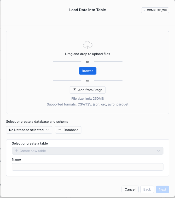 upload data through snowsight