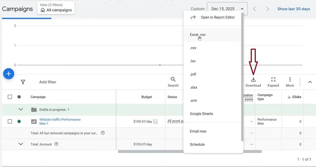 Google Ads data manual CSV export