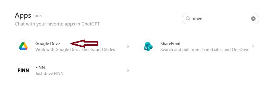 Google Drive app in ChatGPT