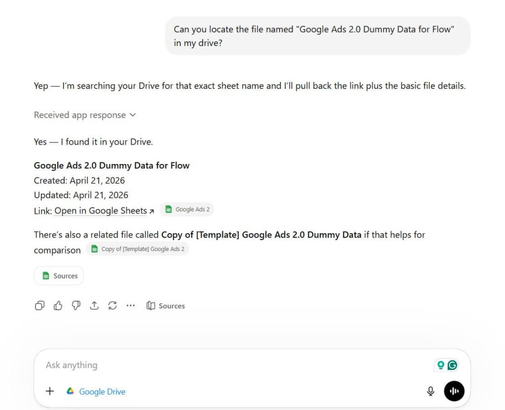 Analysing data from Google Drive in ChatGPT
