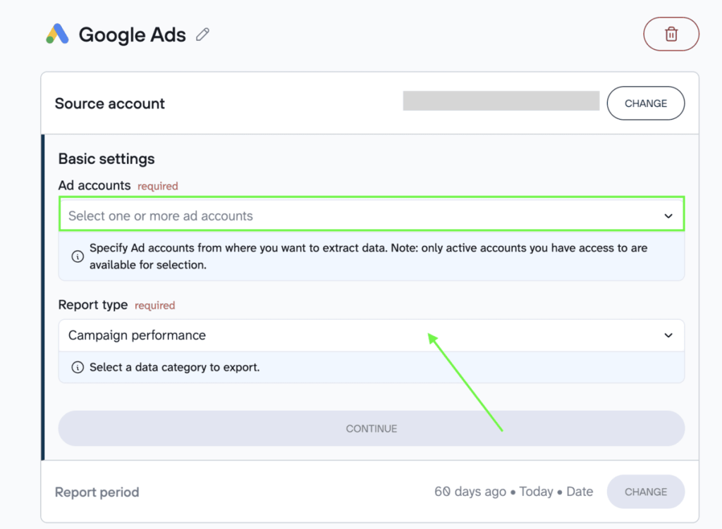 Google Ads source configuration